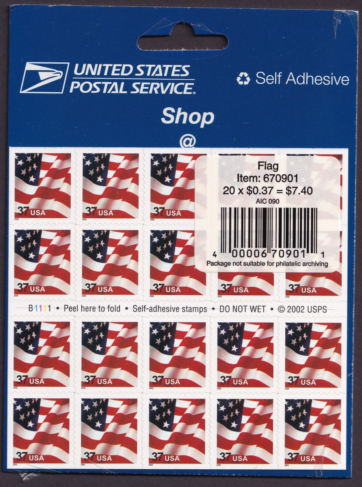 Scott #3635a Waving Flag Booklet of 20 Stamps - Sealed Blue
