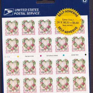 Scott #3274a Victorian Love Flower Wreath Booklet of 20 Stamps - Sealed Blue