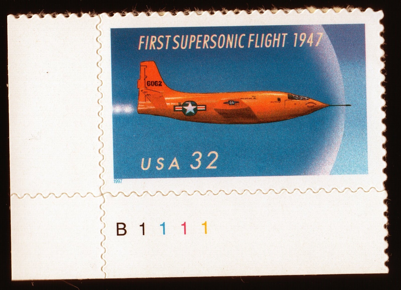 Scott #3173 First Supersonic Plate # Single Stamp - MNH