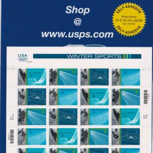 Scott #3555a Winter Sports Sheet of 20 Stamps - Sealed Blue
