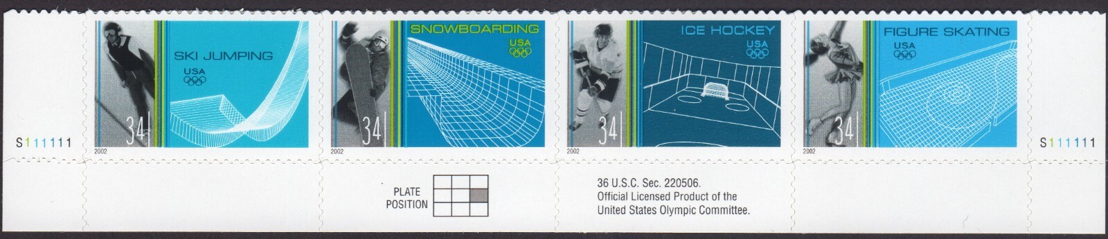 Scott #3555a Winter Sports (Ice Hockey) Bottom Strip (Block) of 4 Stamps - MNH