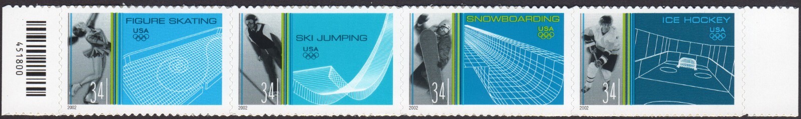 Scott #3555a Winter Sports (Ice Hockey) Strip (Block) of 4 Stamps - MNH