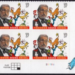 Scott #3835 Dr. Seuss (Cat In the Hat) Plate Block of 4 Stamps - MNH