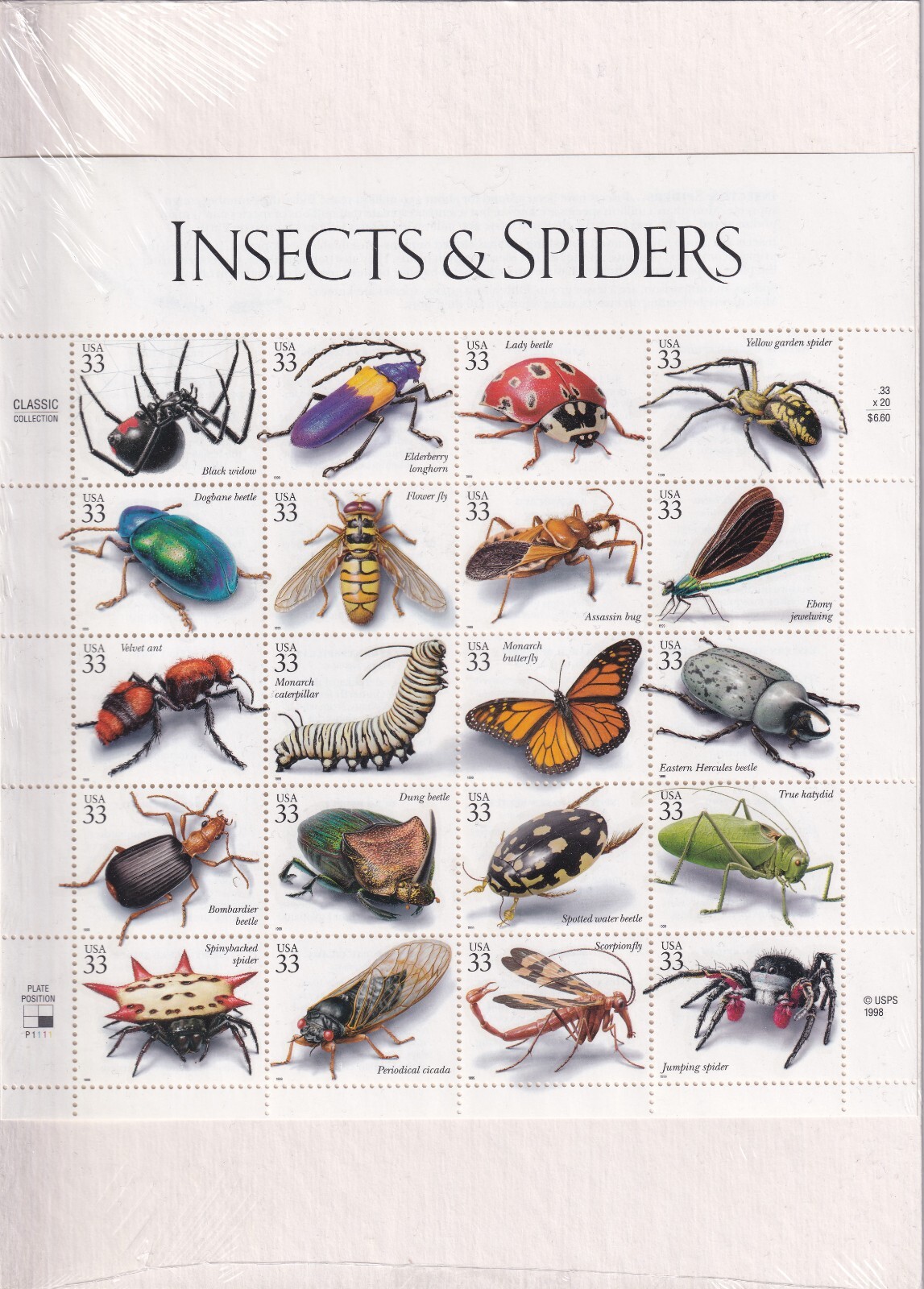 Scott #3351 Insects and Spiders Sheet of 20 Stamps - Sealed White