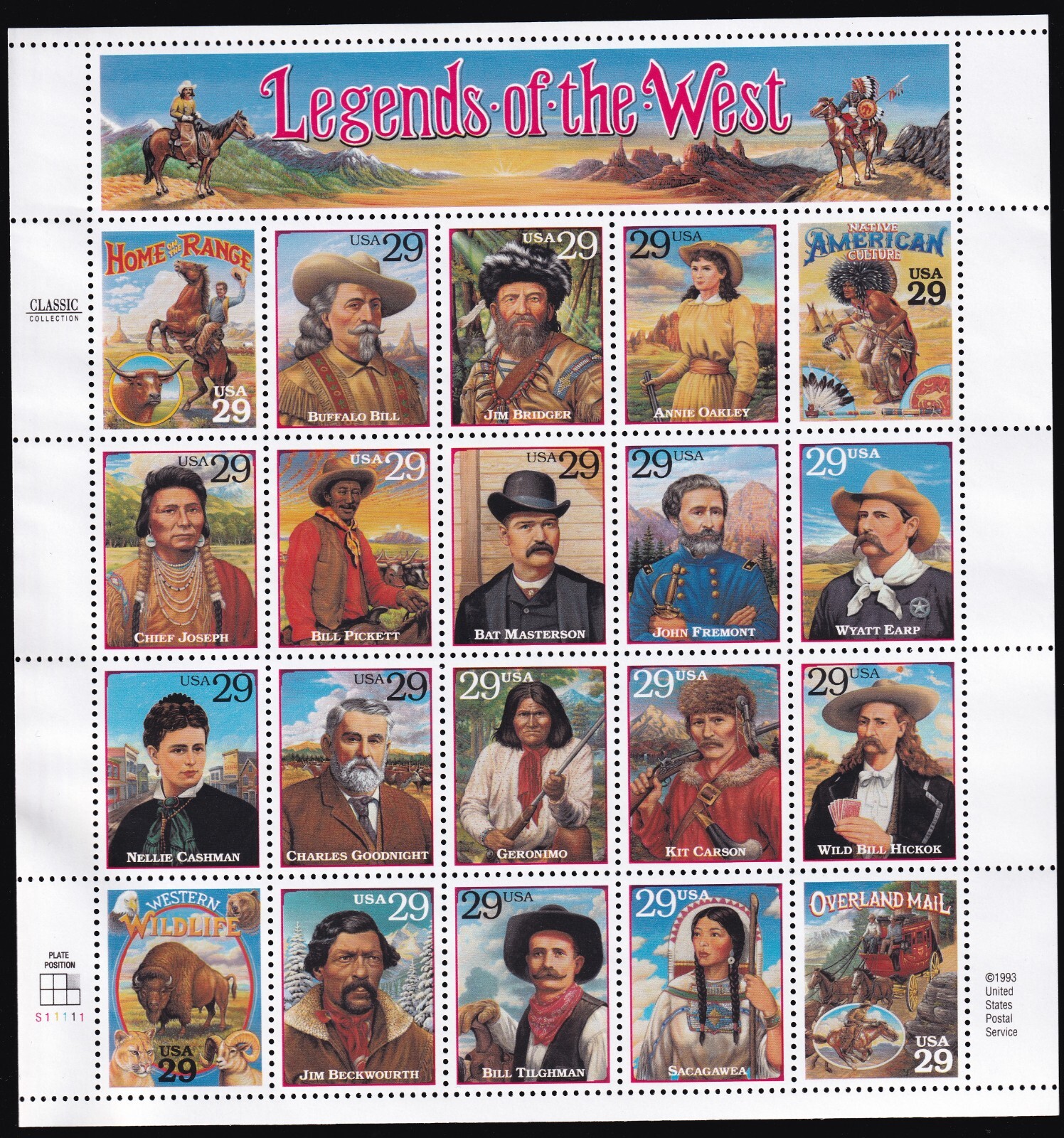 Scott #2869 29¢ Legends of the West Sheet of 20 Stamps - MNH PC#5