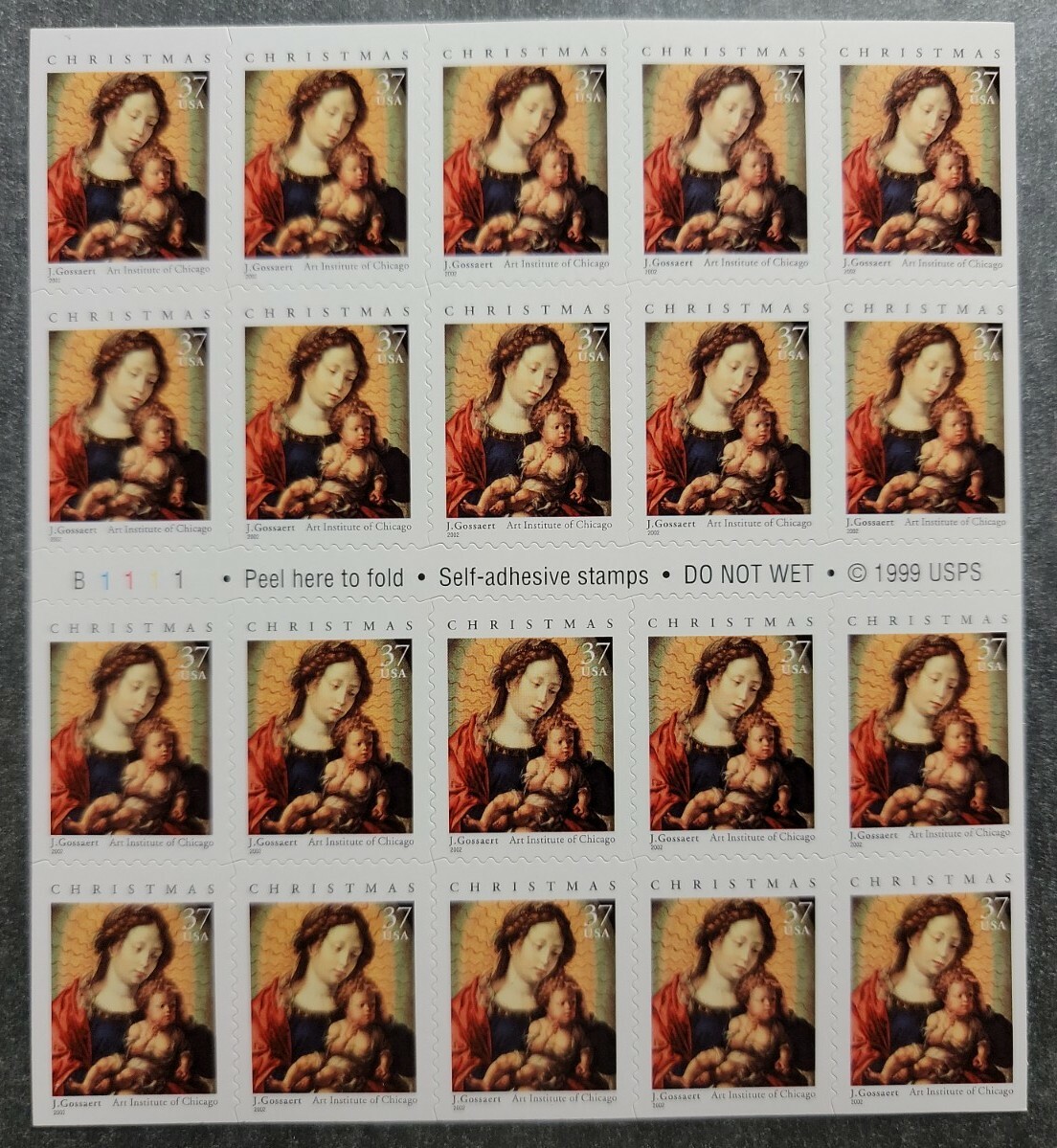 Scott #3675a 37¢ Madonna & Child (Christmas) Booklet of 20 Stamps - MNH P#B1111