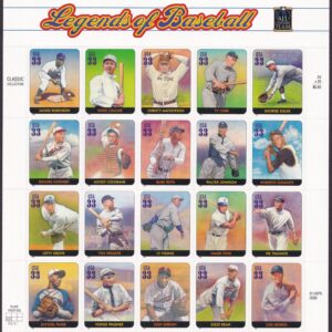 Scott #3408 33¢ Legends OF Baseball (Jackie Robinson) Sheet of 20 Stamps - MNH