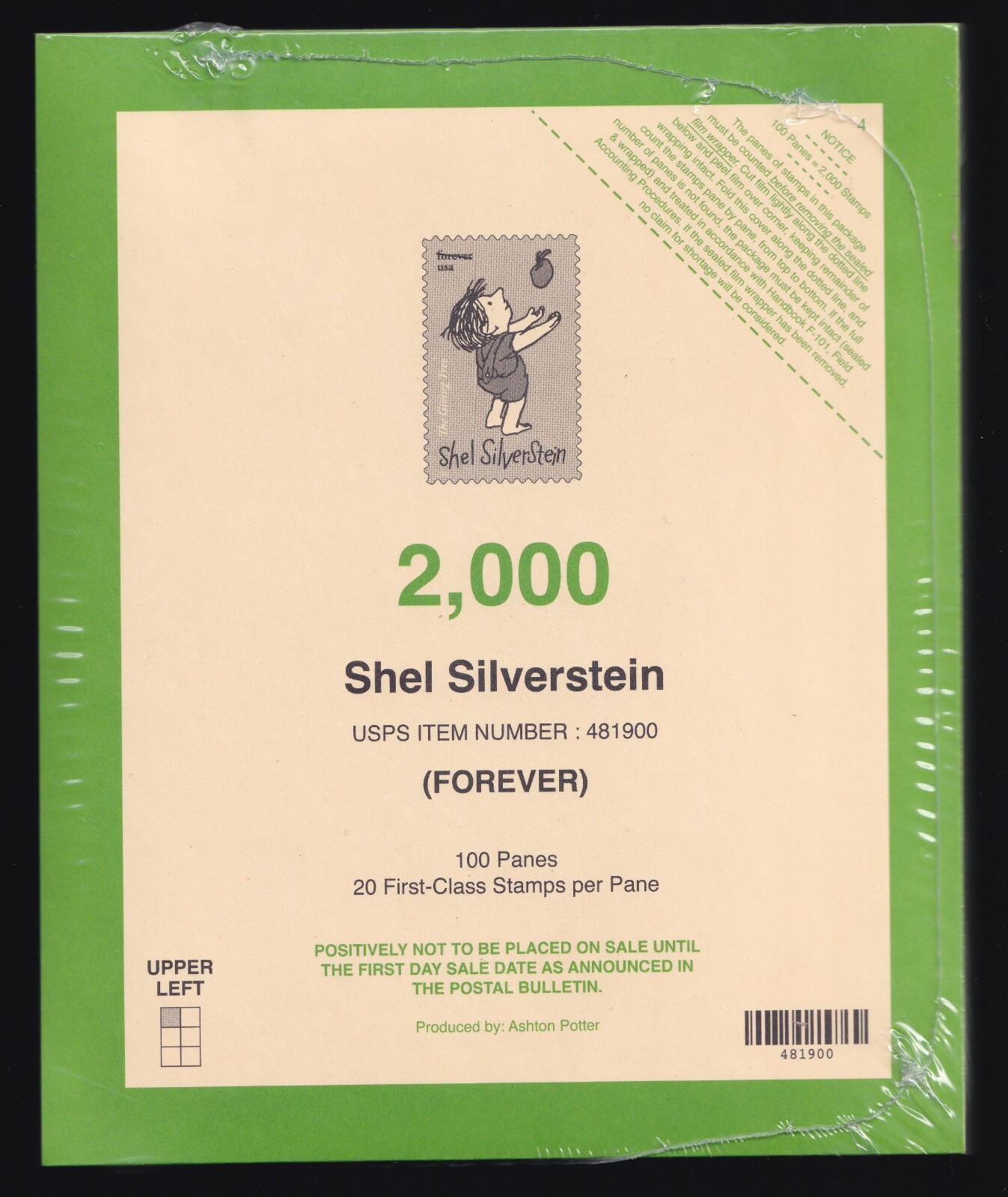 Scott #5683 Shel Silverstein (100) Sheets of 20 Forever Stamps - Sealed