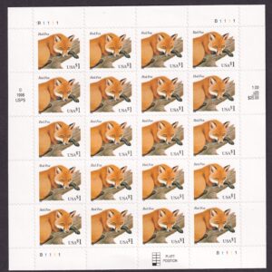 Scott #3036a Red Fox Full Sheet of 20 Stamps - MNH