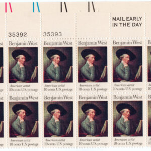 Scott #1553 Benjamin West Painter Plate Block of 20 Stamps - MNH PC#1