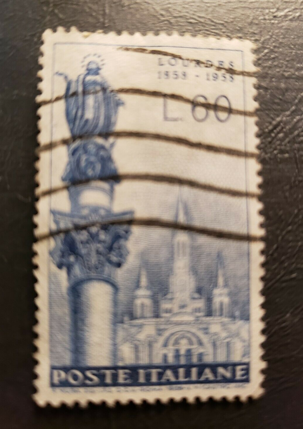 Stamp Europe Italy 1958 60 Lire used; VIRGIN MARY AT LOURDES