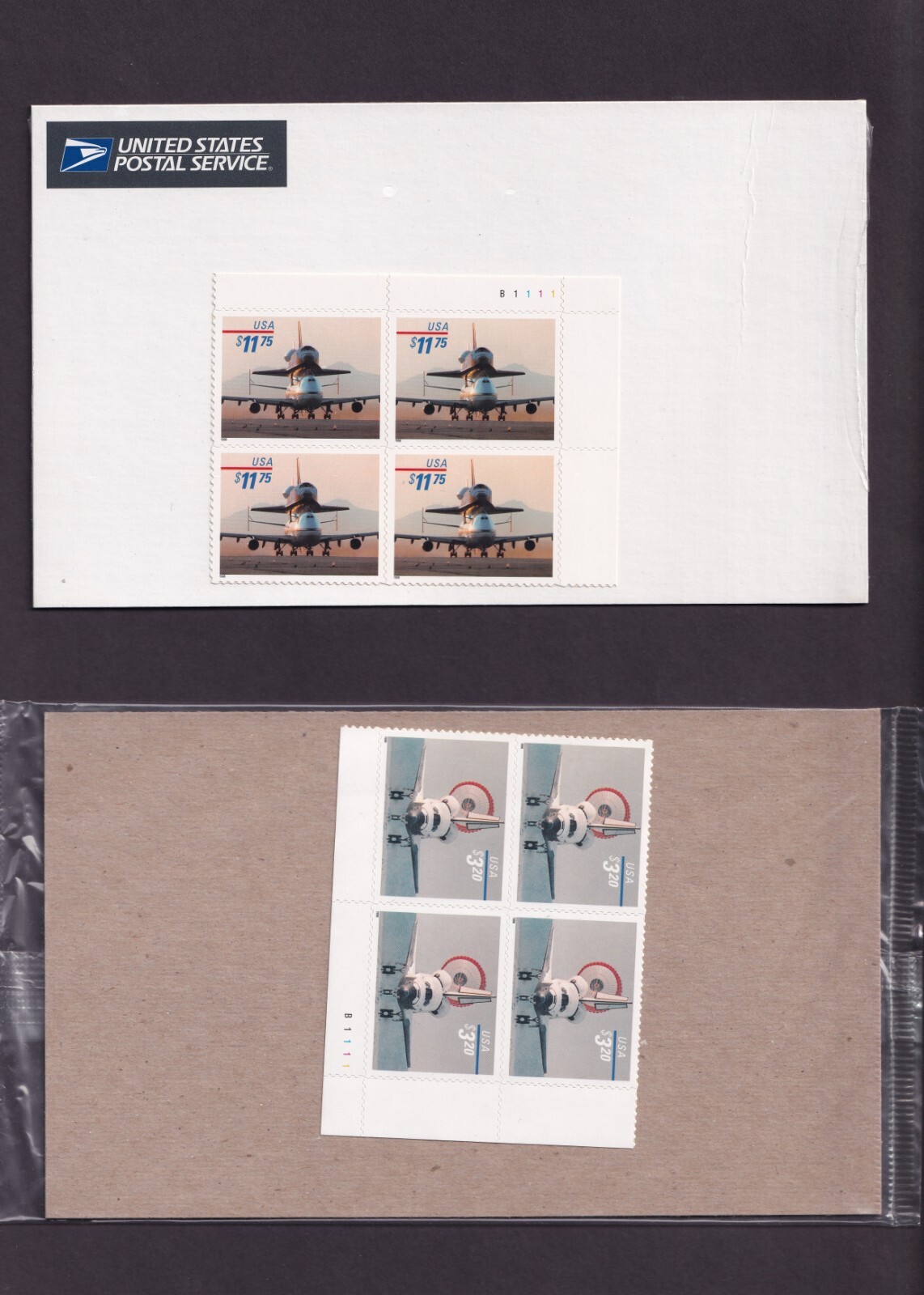 Scott #3261-3262 Space Shuttle & Piggy Back Plate Block of 4 Stamps - Sealed