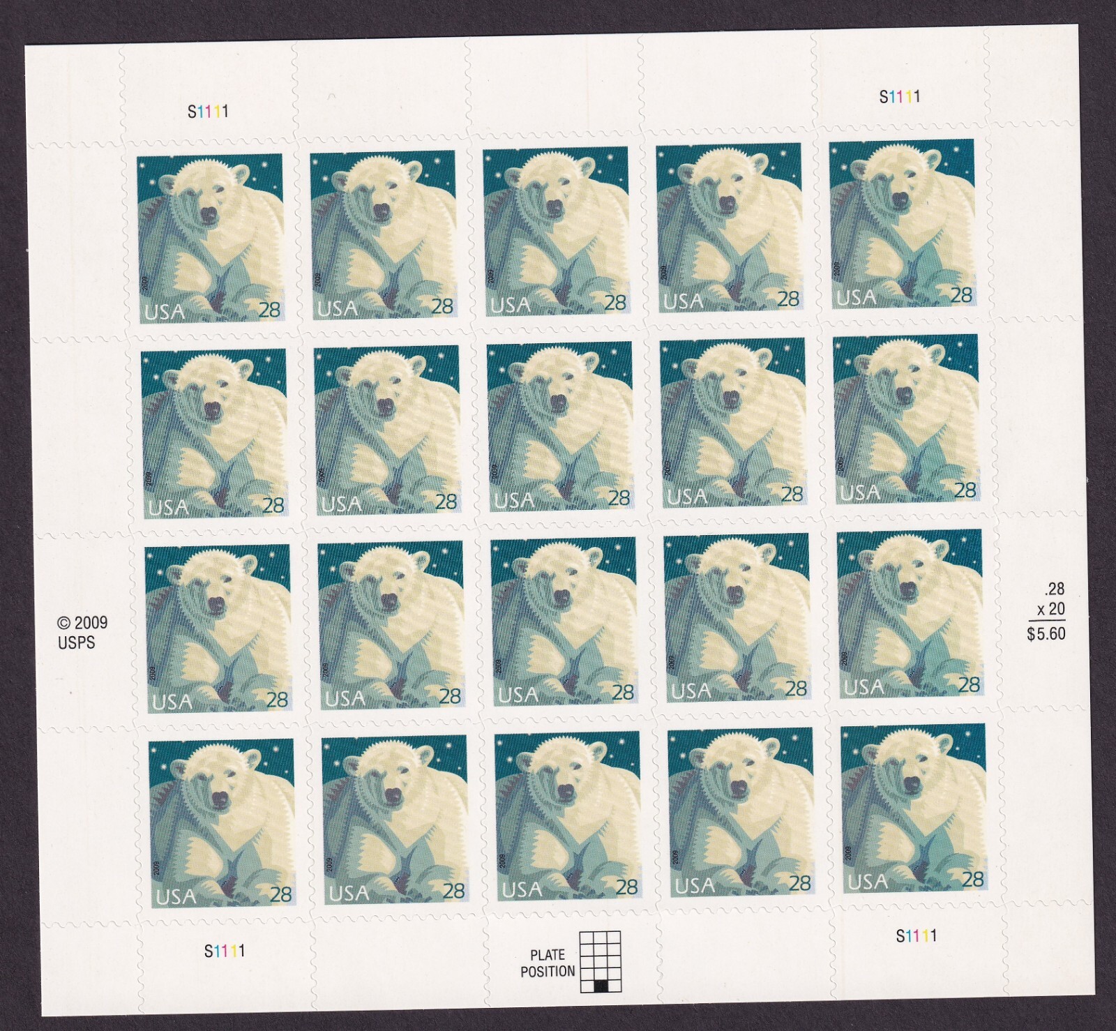 Scott #4387 Polar Bear Sheet of 20 Stamps - MNH
