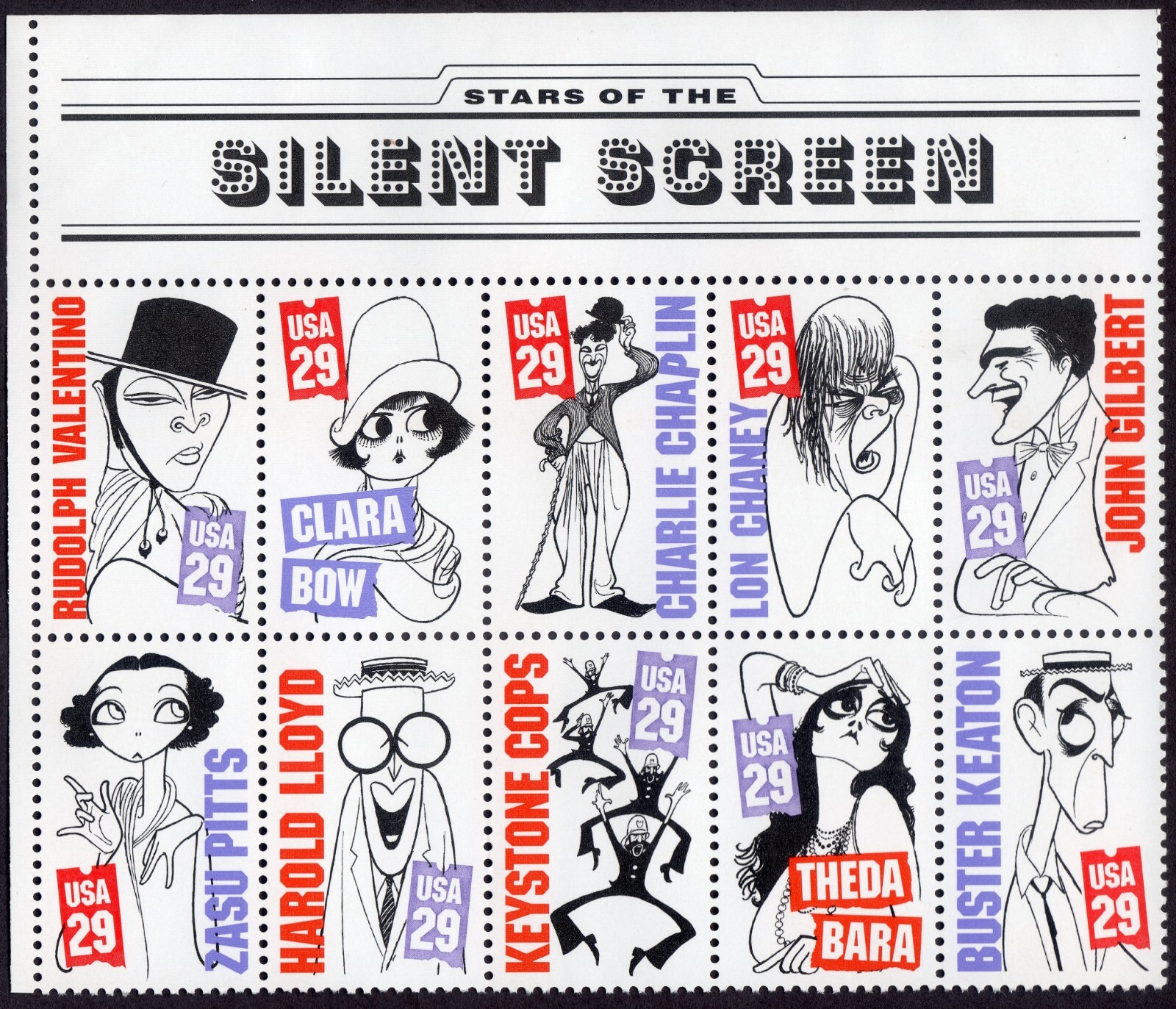 Scott #2828a Silent Screen Title Block of 10 Stamps - MNH