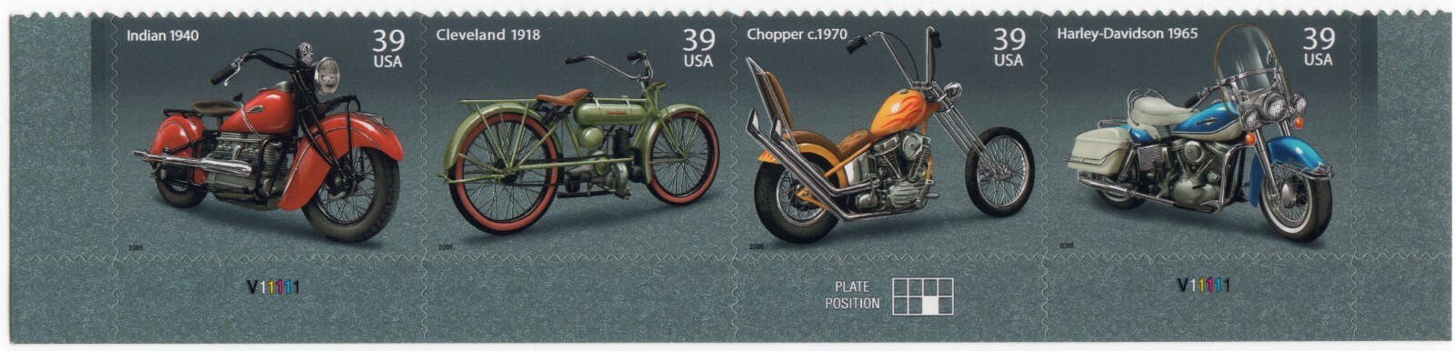 Scott #4088a (4085-88) American Motorcycles Block (Strip) of 4 Stamps - MNH Bott