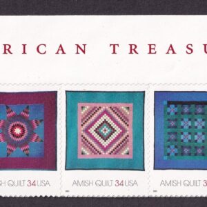 Scott #3527a (3524-3527) Amish Quilts Title Plate Block of 5 Stamps - MNH