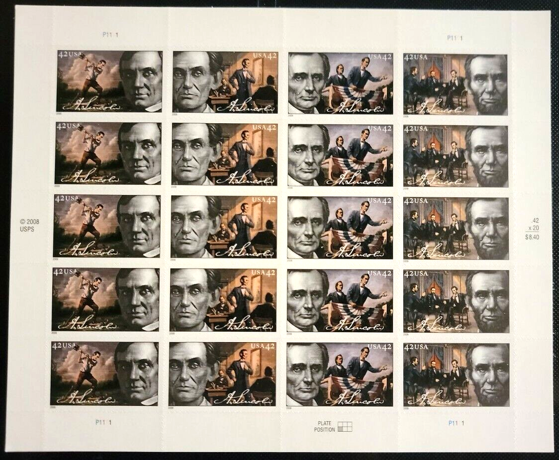 Scott #4383a (4380-83) Life of Abraham Lincoln Sheet of 20 Stamps - MNH