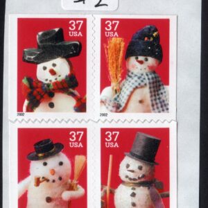 Scott #3687a Snowman Greetings - 37¢ 4 Stamps - MNH Remount #2