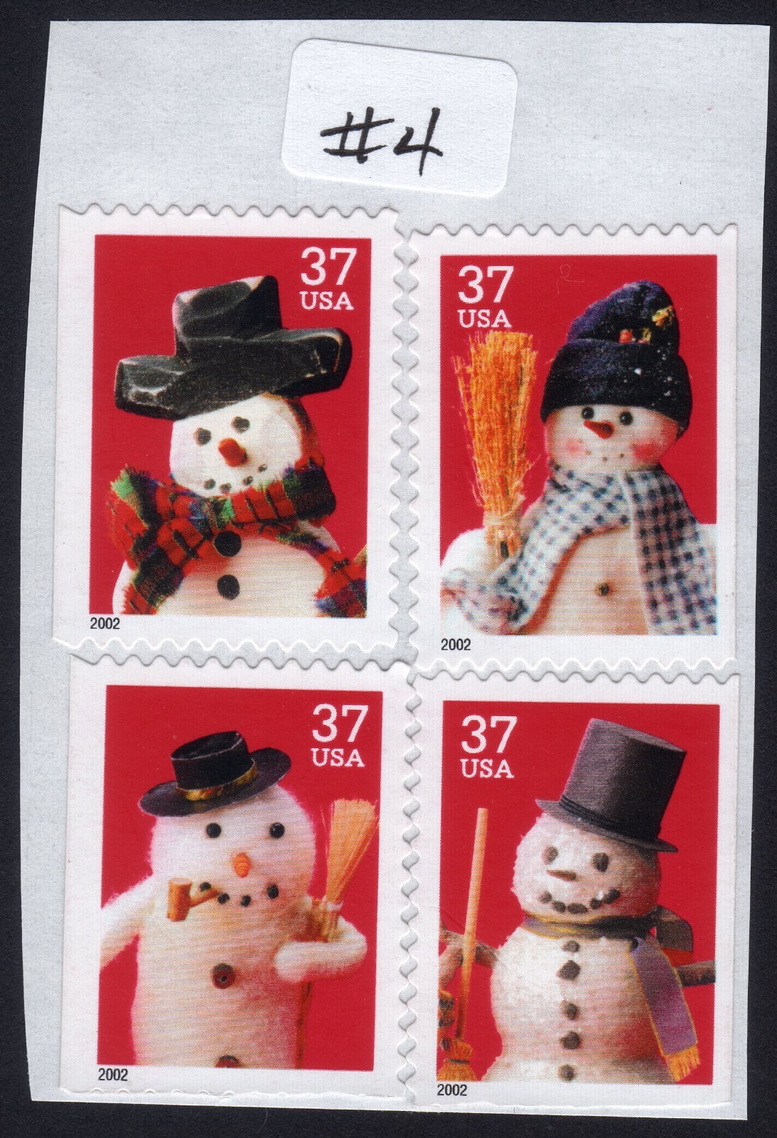 Scott #3687a Snowman Greetings - 37¢ 4 Stamps - MNH Remount #4