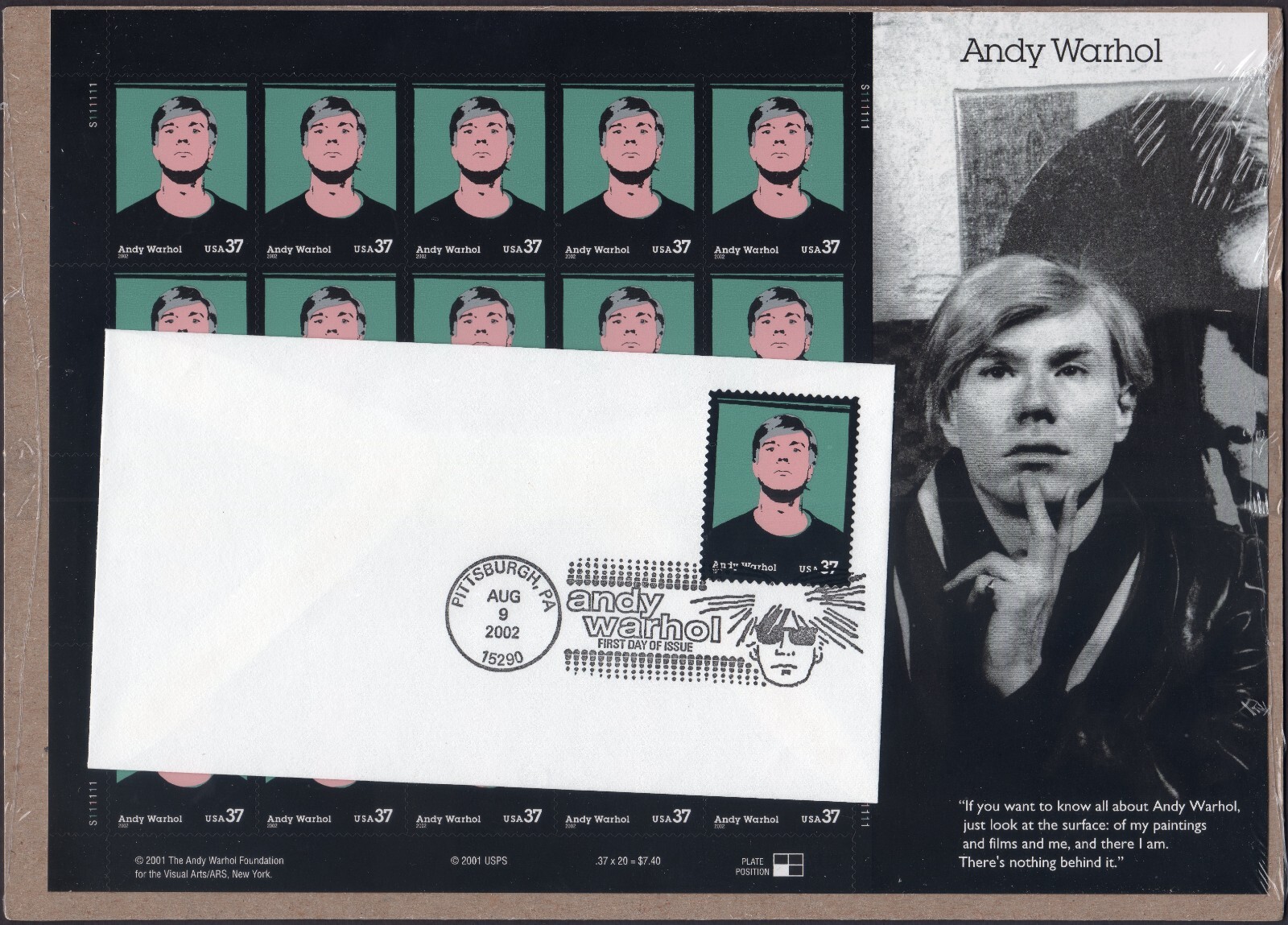 Scott #3652 Andy Warhol Full Sheet of 20 Stamps w/FDC - Sealed