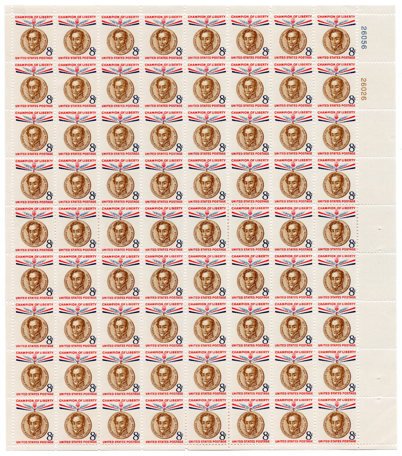 Scott #1111 Champions of Liberty Simon Bolivar Sheet of 72 Stamps - MNH