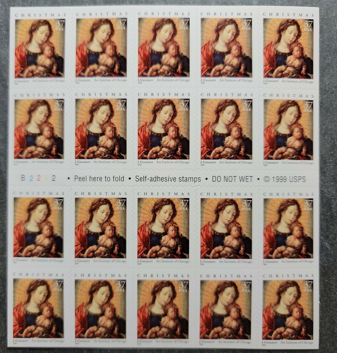 Scott #3675a 37¢ Madonna & Child (Christmas) Booklet of 20 Stamps - MNH P#B2222