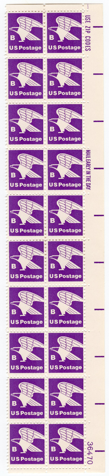 Scott #1818 B Series Eagle (Strip) Plate Block of 20 stamps - MNH P#36470