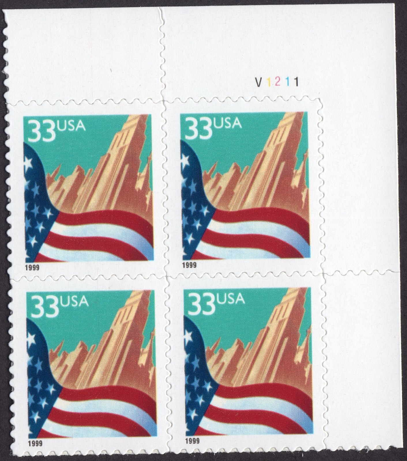 Scott #3278 Flag over City Plate Block of 4 Stamps - MNH
