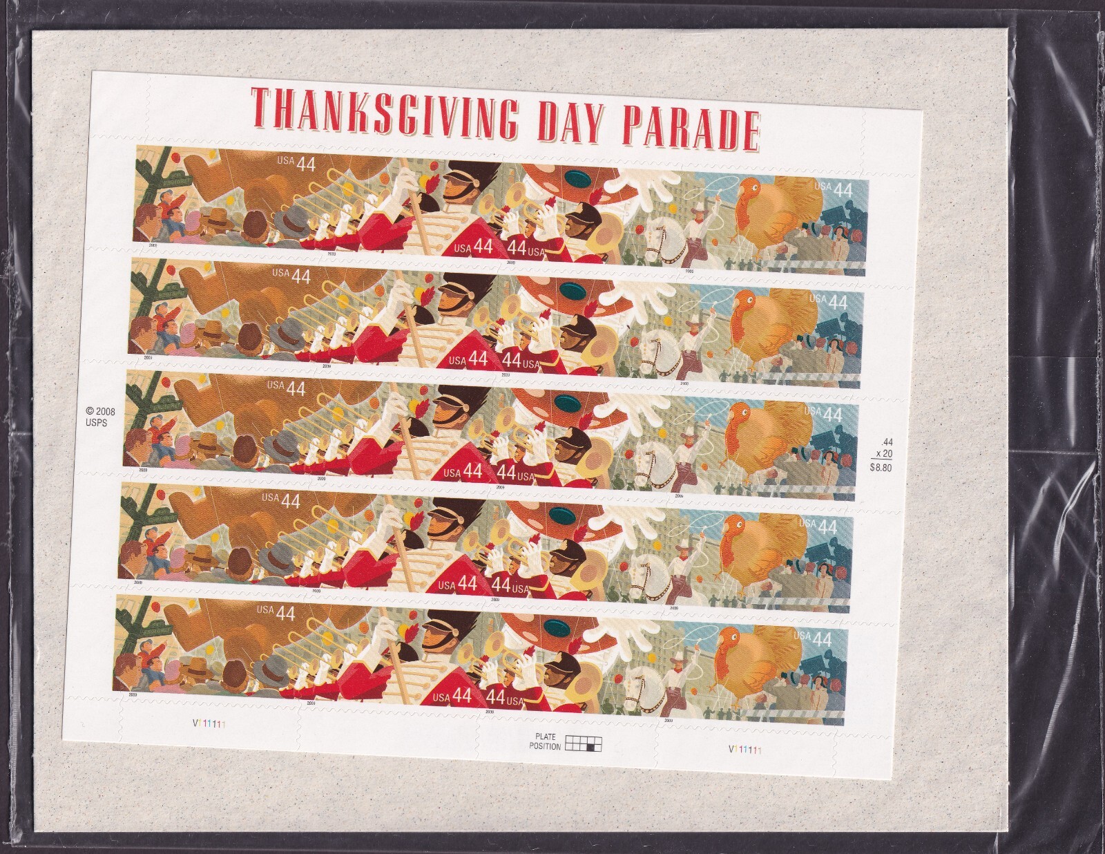 Scott #4420a (4417-20) Thanksgiving Parade Sheet of 20 Stamps - Sealed
