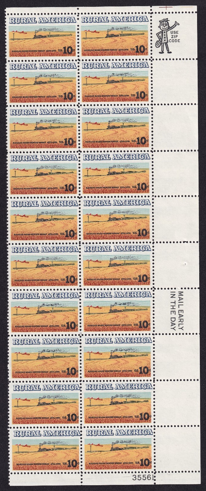 Scott #1506 Rural America Plate Zip Block of 20 Stamps - MNH