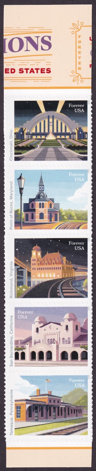 Scott #5762a (5758-62) Railroad Station Strip of 5 Stamps - MNH Cincinnati First