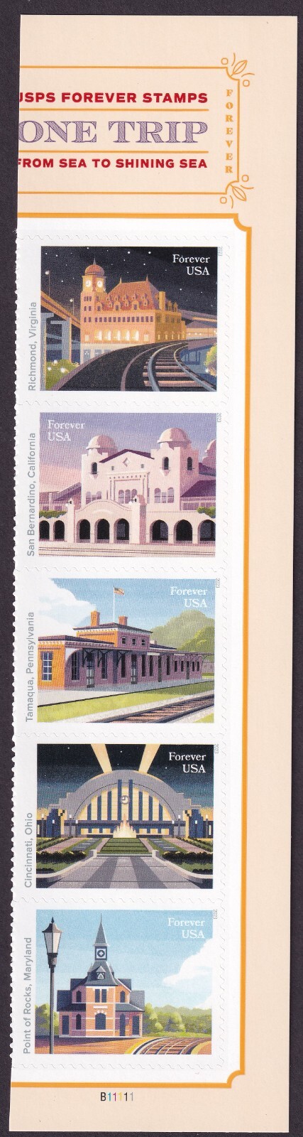 Scott #5762a (5758-62) Railroad Station Strip of 5 Stamps - MNH Richmond First
