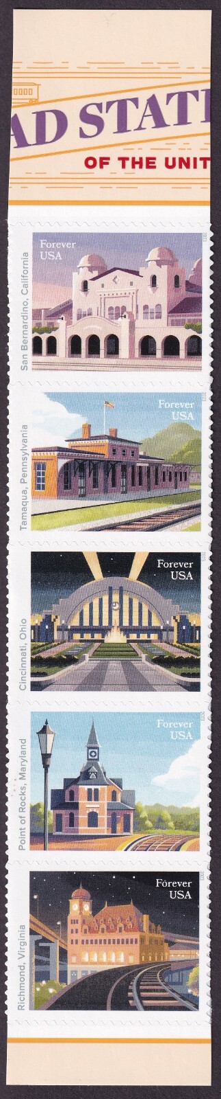 Scott #5762a (5758-62) Railroad Station Strip of 5 Stamps - MNH California First