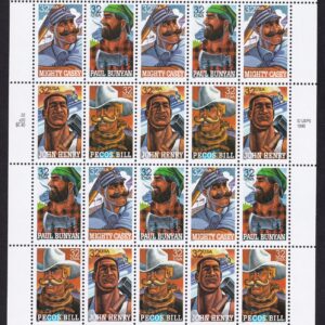 Scott #3086a (3083-86) FOLK HEROES (Paul Bunyan) Sheet of 20 Stamps - MNH