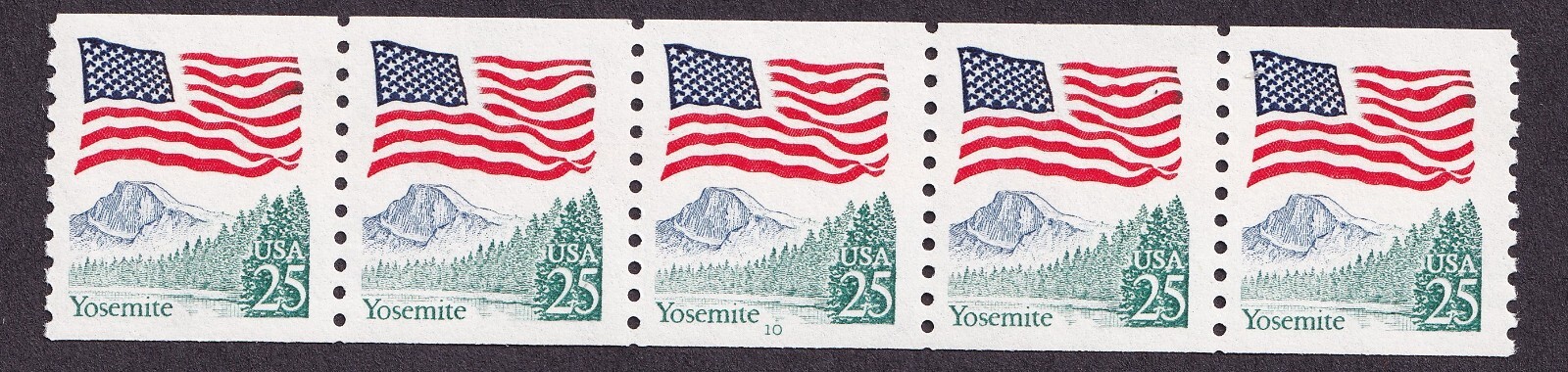 Scott #2280a Flag Over Yosemite Plate # Coil (PNC5) of 5 Stamps - MNH P#10