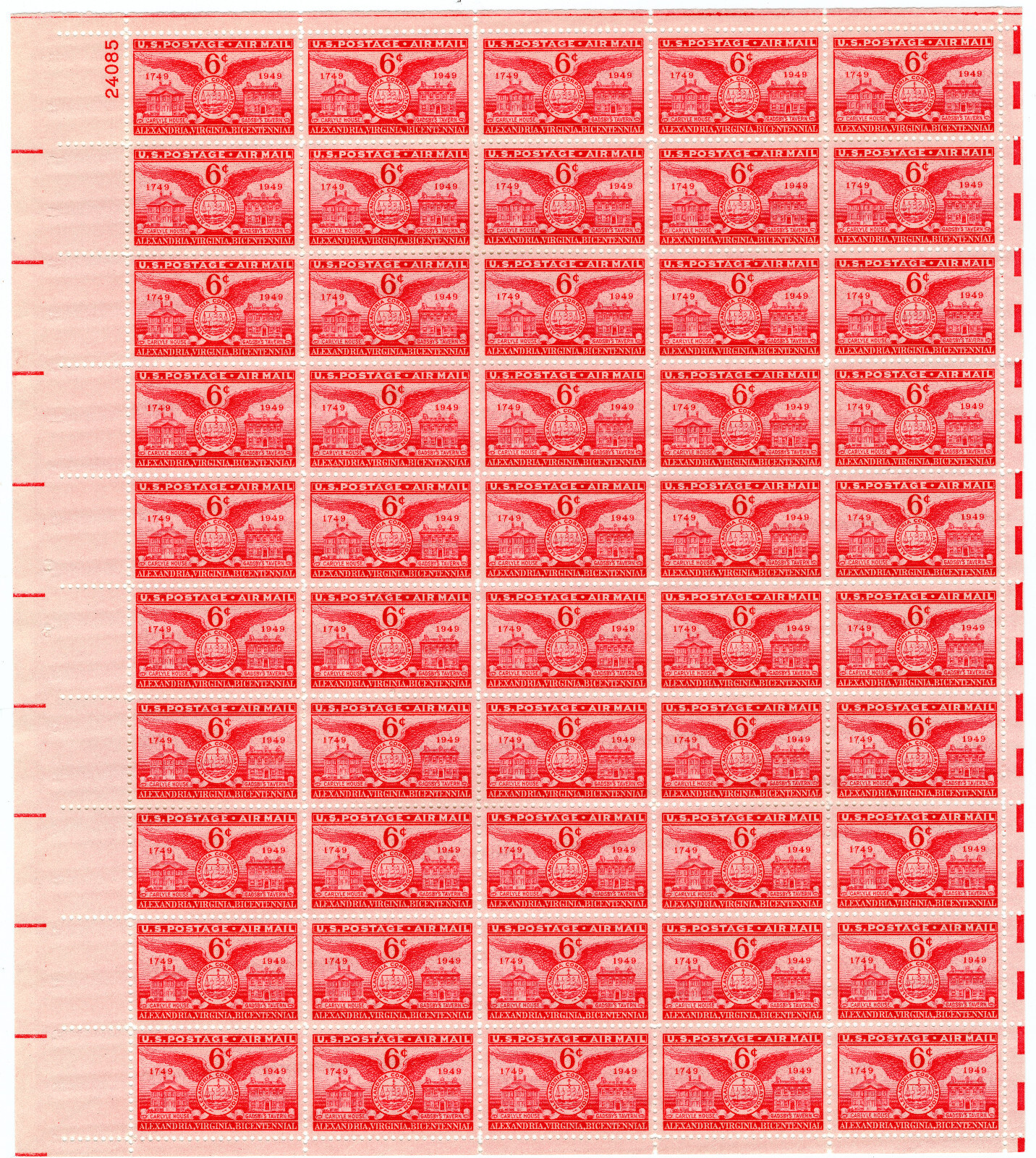 Scott #c40 Alexandria Gadsby House Airmail Sheet of 50 Stamps - MNH #P#24085 UL