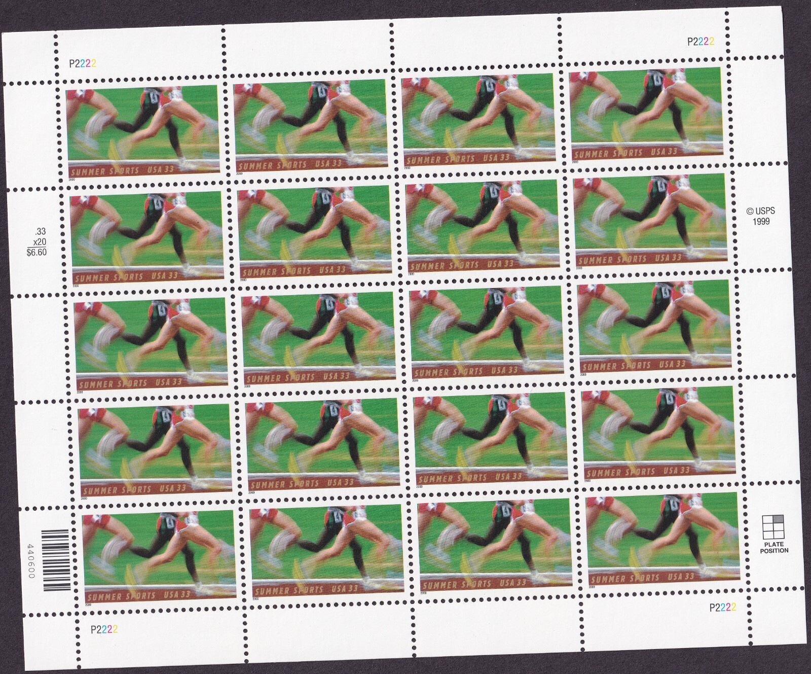 Scott #3397 Summer Sports (Marathon, Runners) Full Sheet of 20 Stamps - MNH