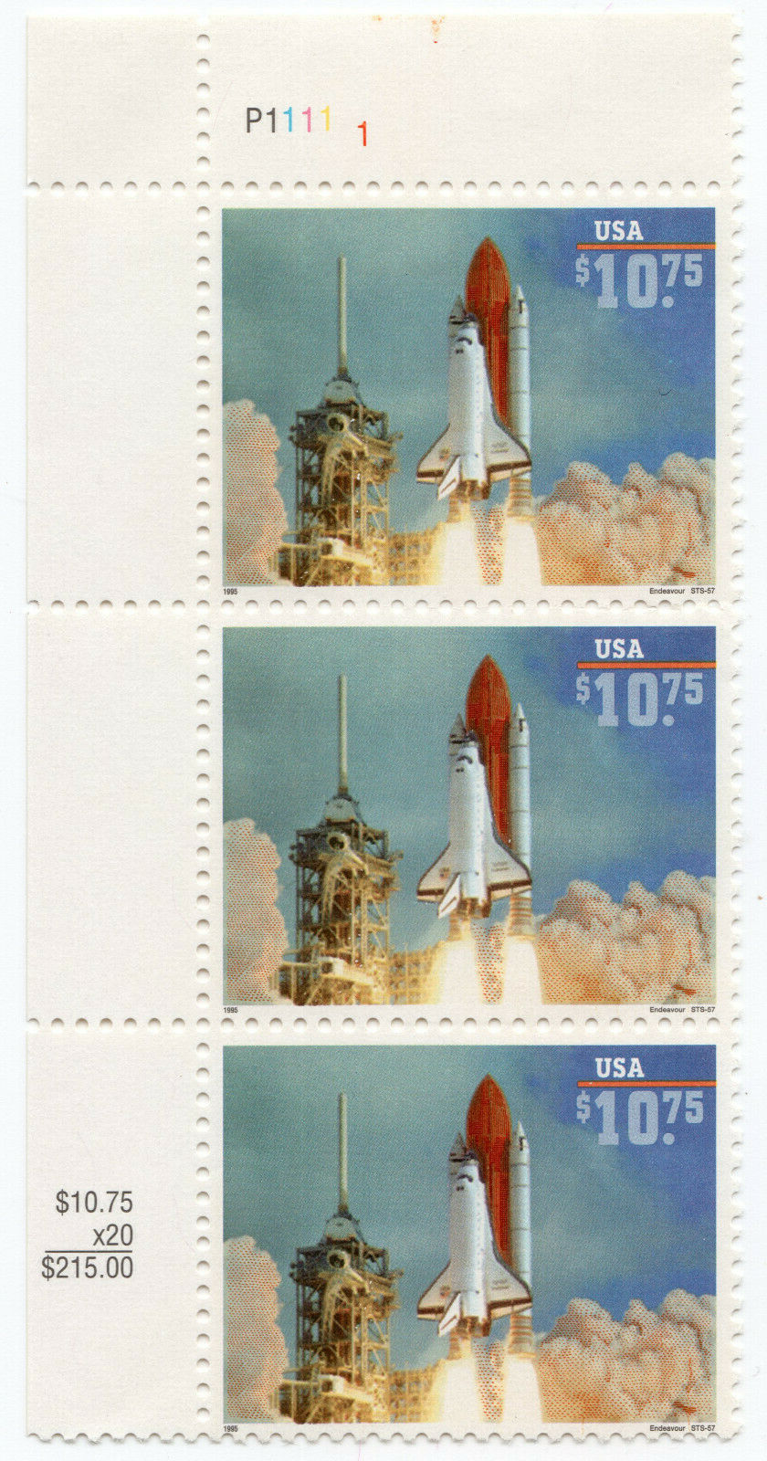 Scott #2544a Space Shuttle Endeavor Plate Block of 3 Stamps - MNH