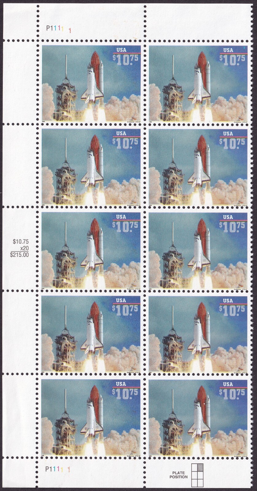 Scott #2544a Space Shuttle Endeavor Lift Off! Half Sheet of 10 Stamps - MNH Left