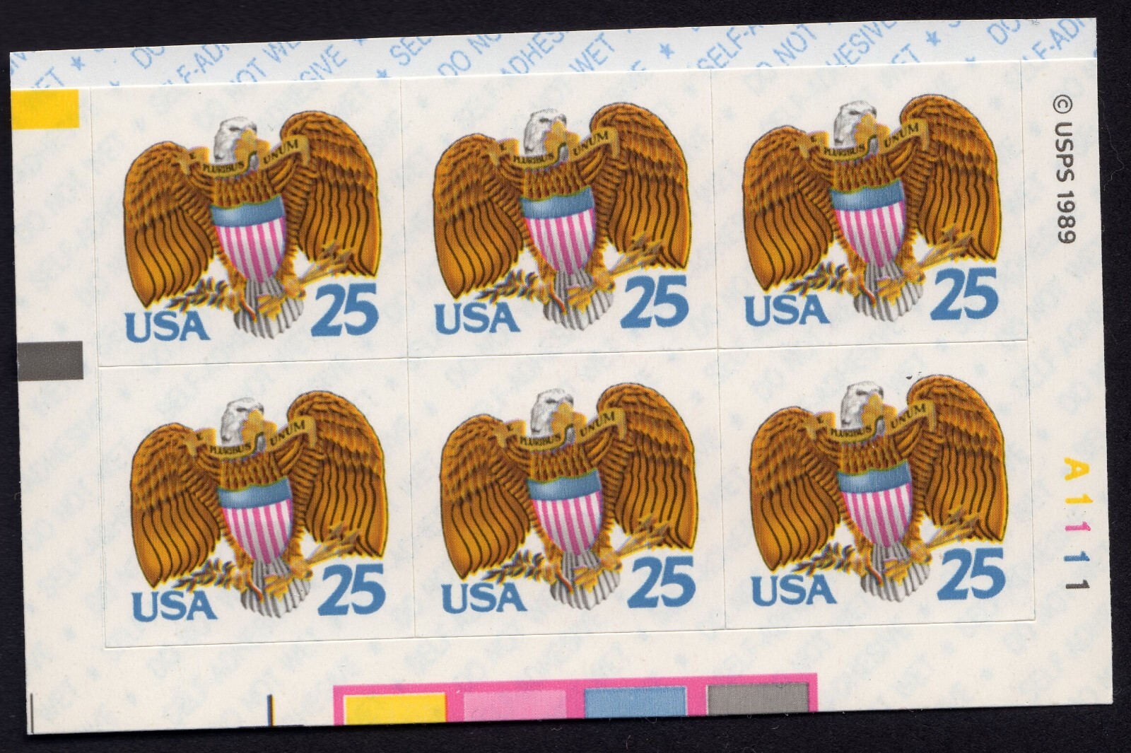 Scott #2431a Eagle & Shield Booklet Pane Plate Block of 6 Stamps - MNH Y B