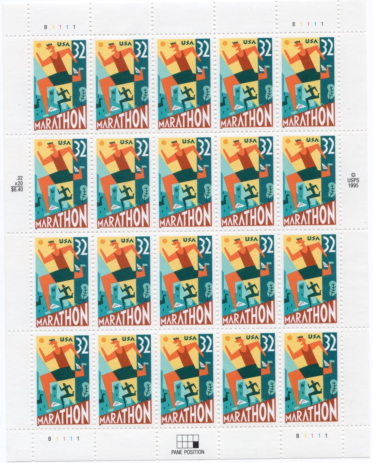Scott #3067 Marathon (Running) Full Sheet of 20 Stamps - MNH