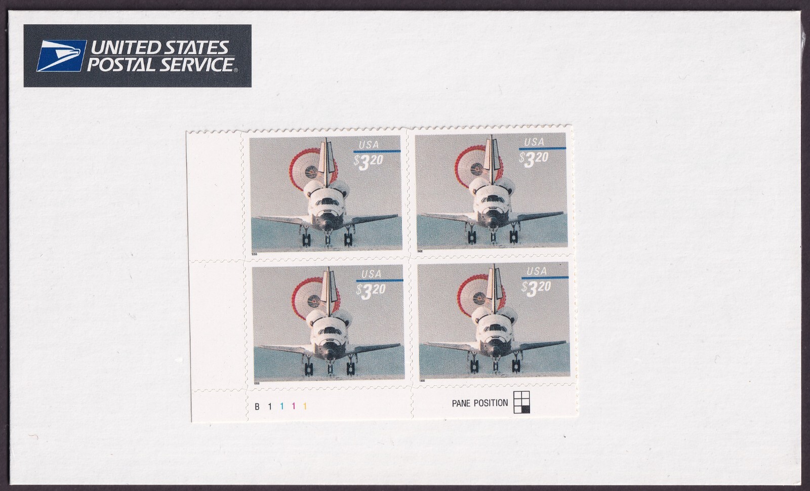 Scott #3261 $3.20 Space Shuttle Landing Plate Block of 4 Stamps - Sealed