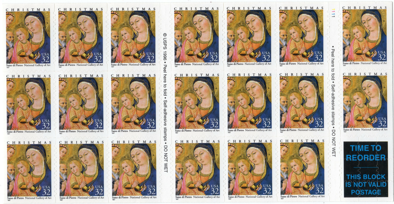 Scott #3176a 32¢ Madonna (Christmas, Pietro) Booklet of 20 Stamps - MNH P#1111