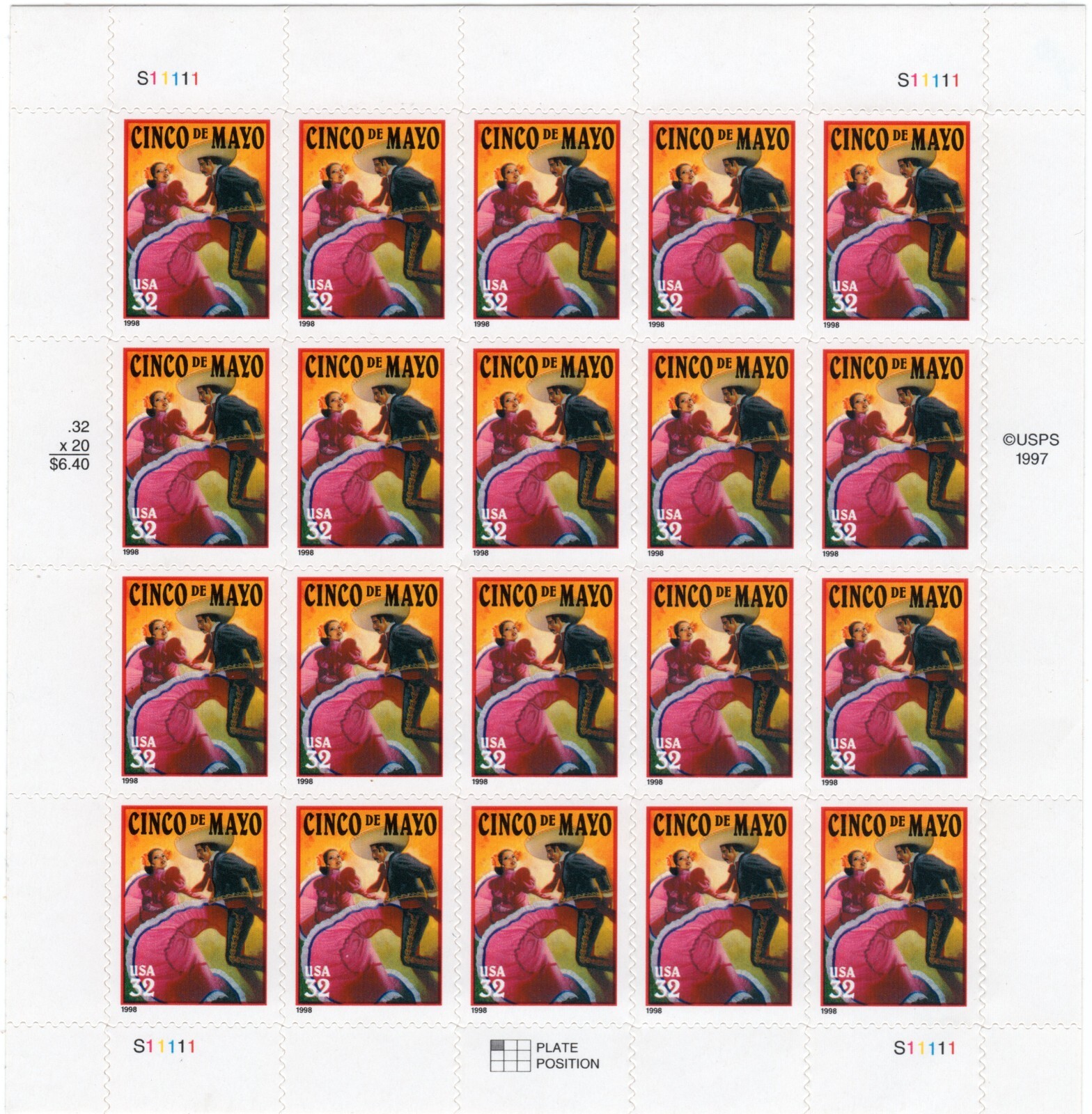 Scott #3203 Cinco de Mayo (May 5th, Mexico) Sheet of 20 Stamps - MNH