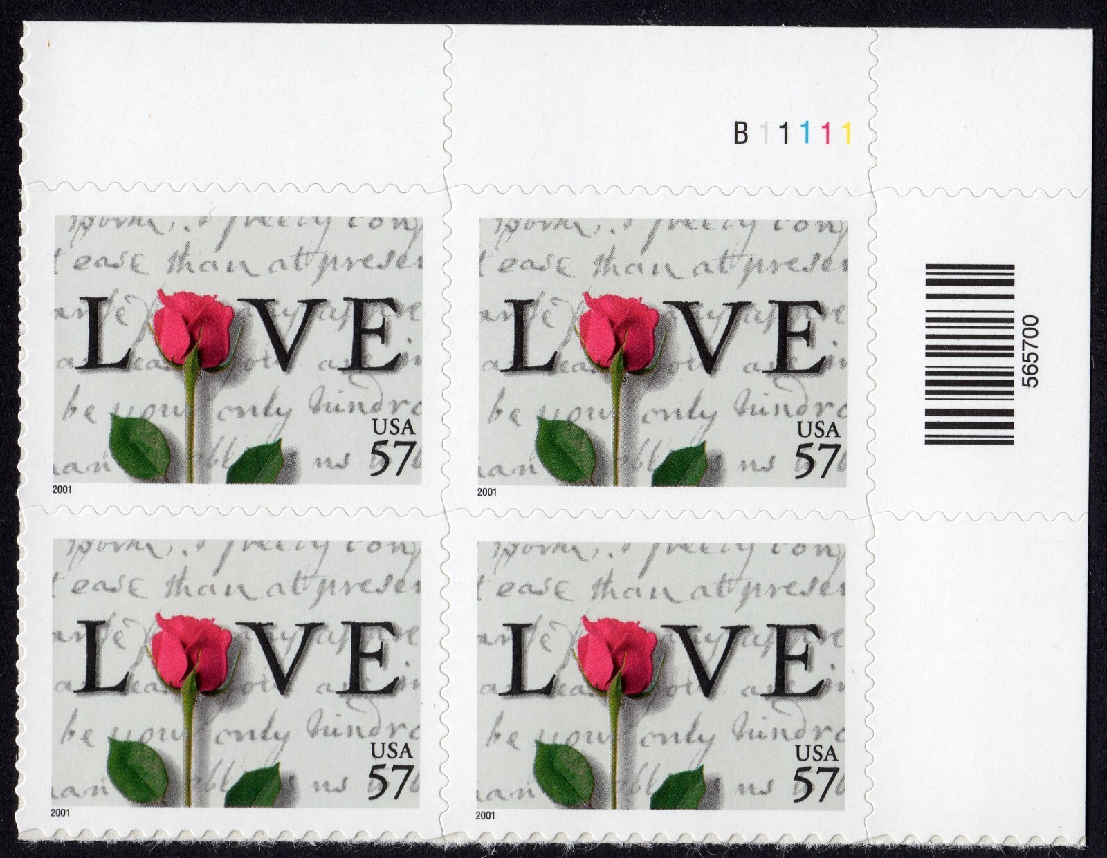 Scott #3551 Love Letters (Abigail Adams) Plate Block Of 4 Stamps - MNH