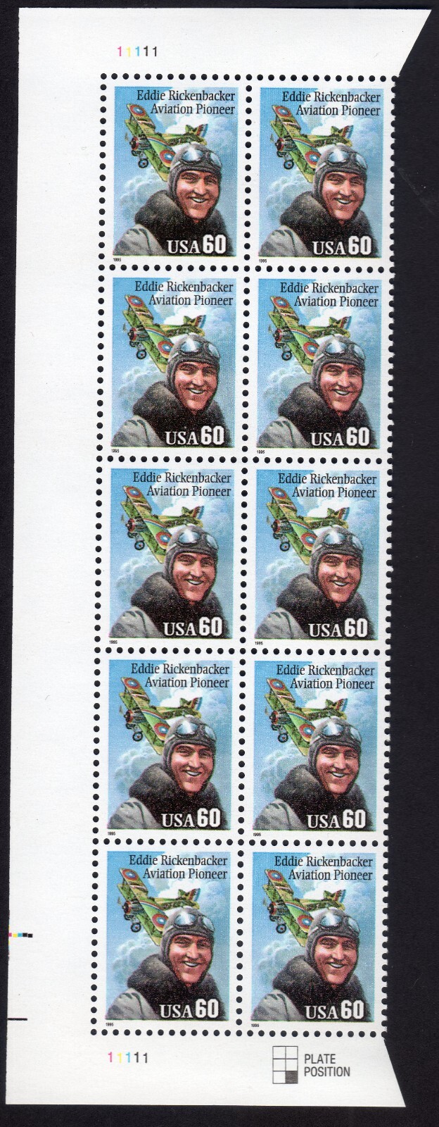 Scott #2998 Eddie Rickenbacker (Pilot) Plate Block Of 10 Stamps - MNH (Left)