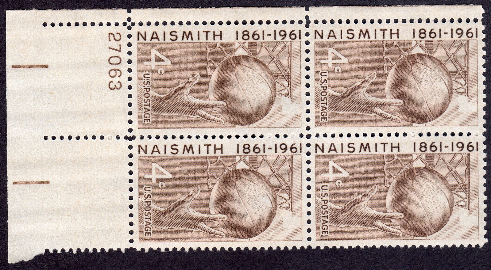 Scott #1189 Naismith Basketball Plate Block of 4 Stamps - MNH