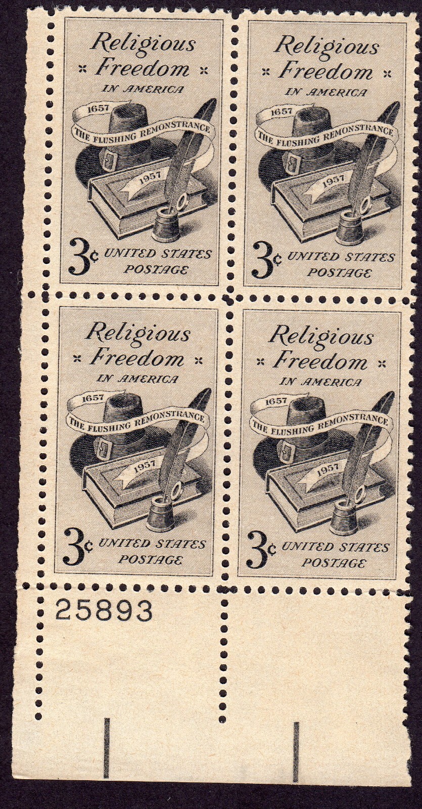 Scott #1099 Religious Freedom Plate Block of 4 Stamps - MNH P#25893