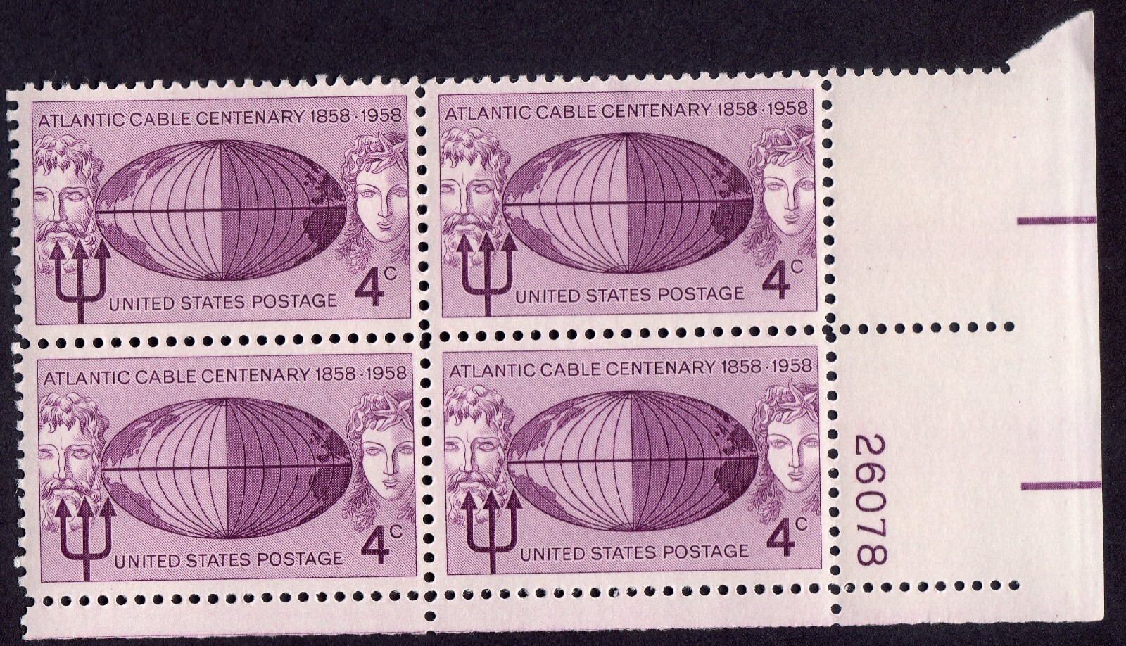 Scott #1112 TransAtlantic Cable Plate Block of 4 Stamps - MNH P#26078