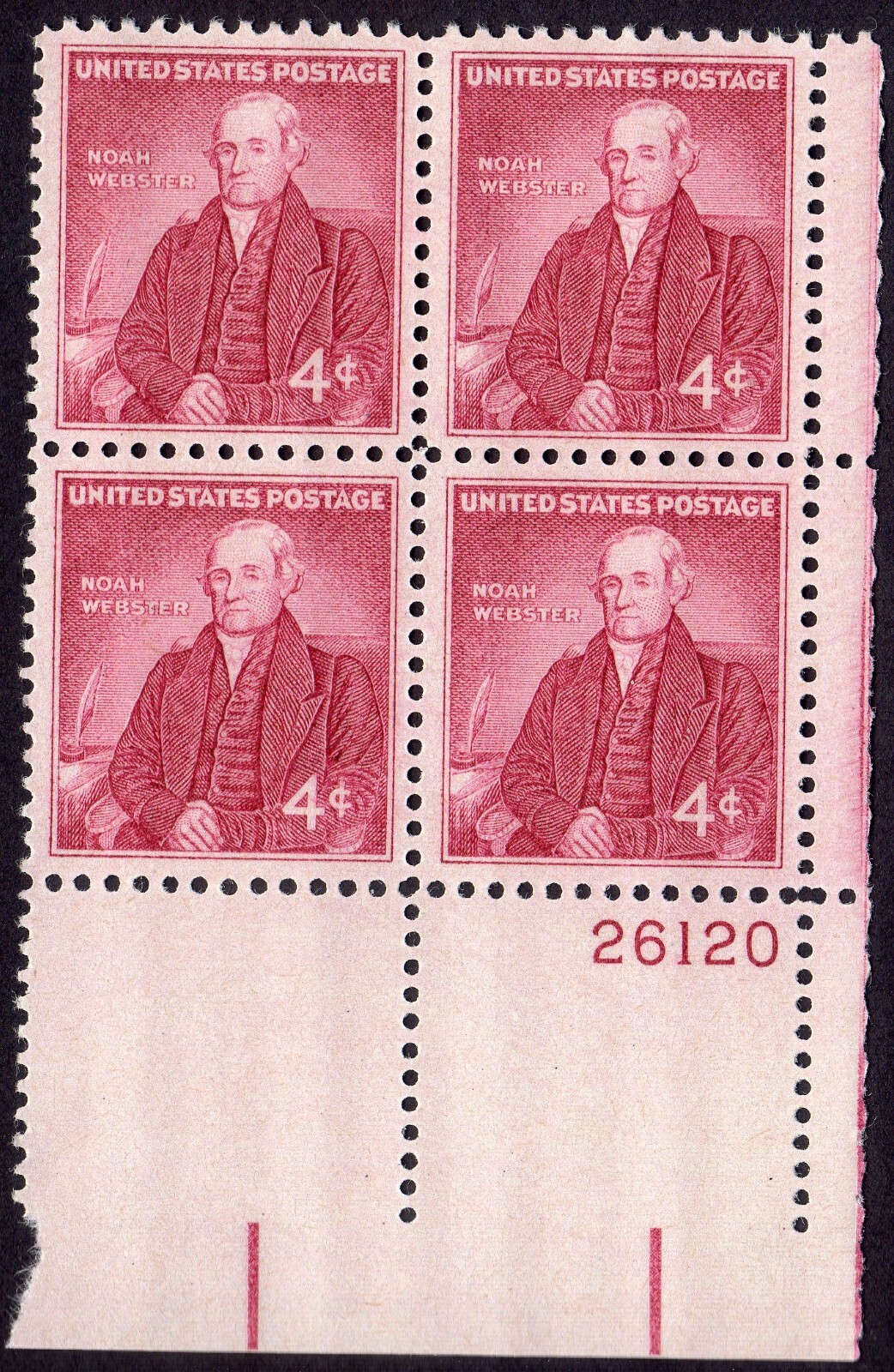 Scott #1121 Noah Webster (Dictionary) Plate Block of 4 Stamps - MNH P#26120